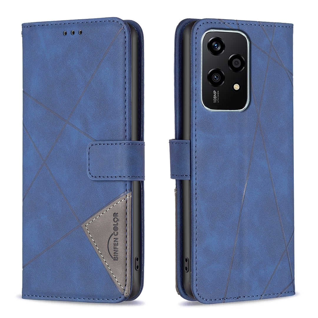 Honor 200 Lite Global Rhombus Texture Leather Phone Case with Magnetic Buckle and Card Holder