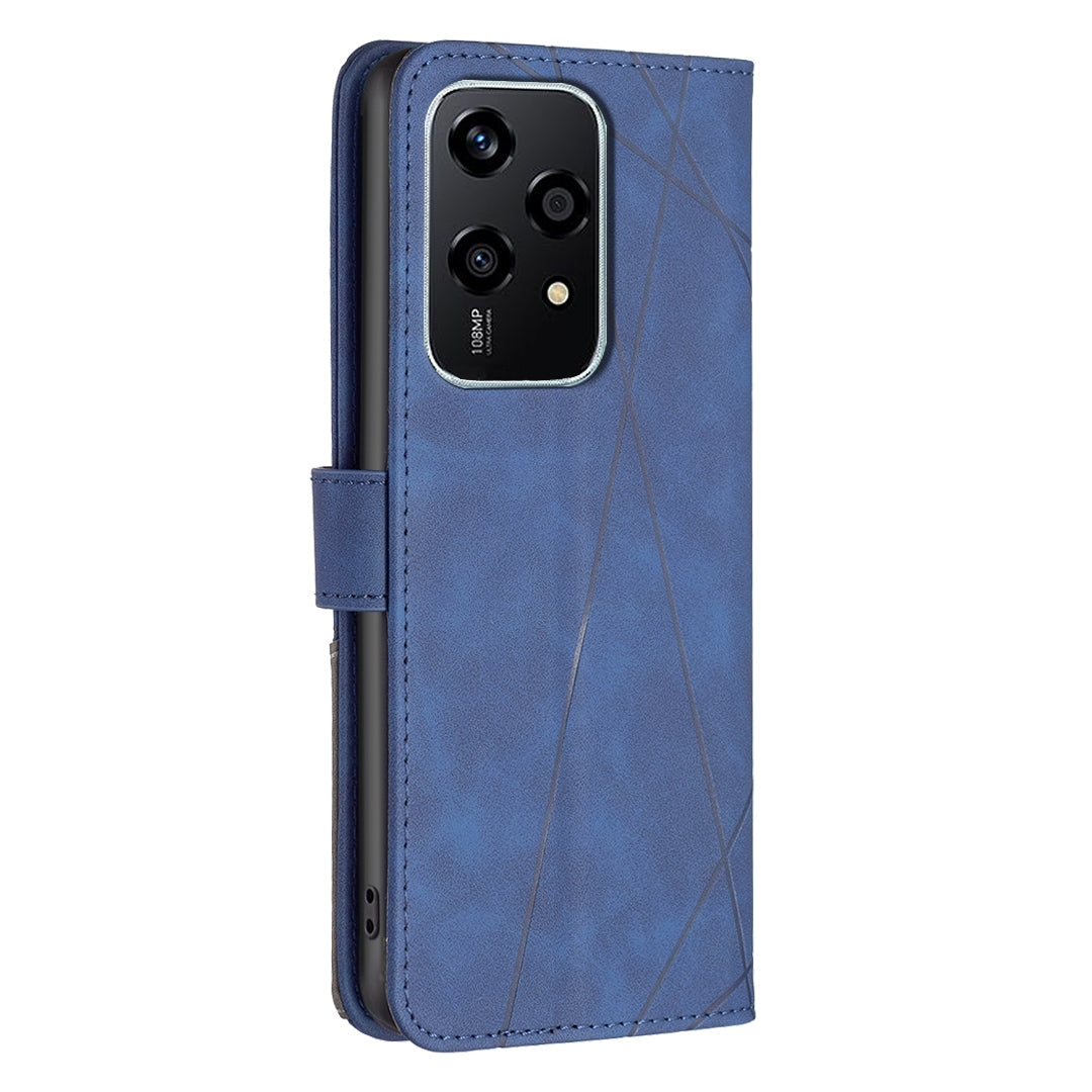 Honor 200 Lite Global Rhombus Texture Leather Phone Case with Magnetic Buckle and Card Holder