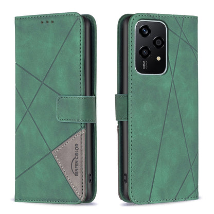 Honor 200 Lite Global Rhombus Texture Leather Phone Case with Magnetic Buckle and Card Holder