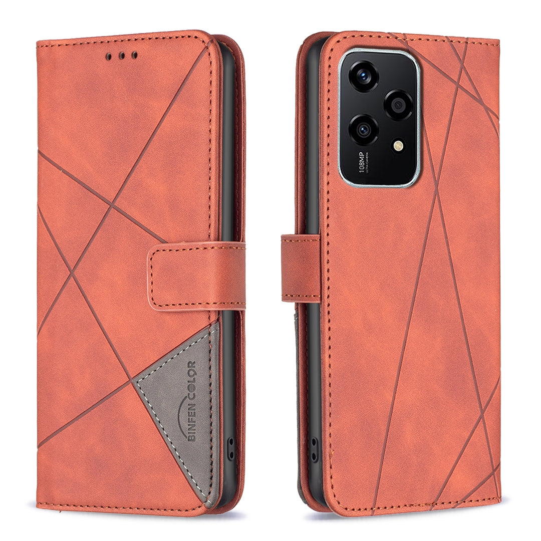 Honor 200 Lite Global Rhombus Texture Leather Phone Case with Magnetic Buckle and Card Holder