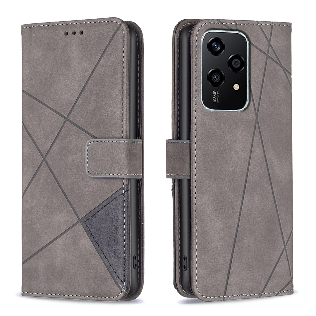 Honor 200 Lite Global Rhombus Texture Leather Phone Case with Magnetic Buckle and Card Holder