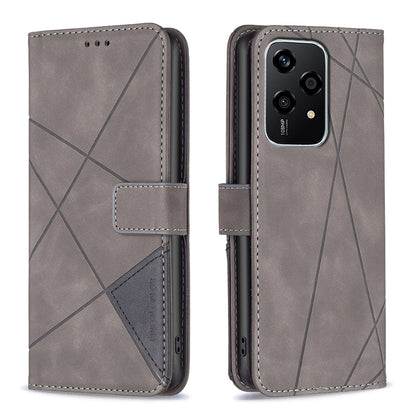 Honor 200 Lite Global Rhombus Texture Leather Phone Case with Magnetic Buckle and Card Holder