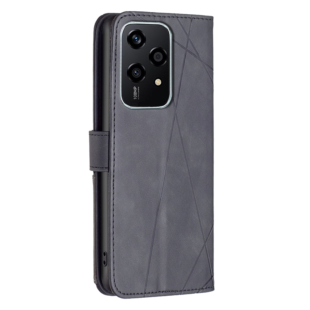 Honor 200 Lite Global Rhombus Texture Leather Phone Case with Magnetic Buckle and Card Holder