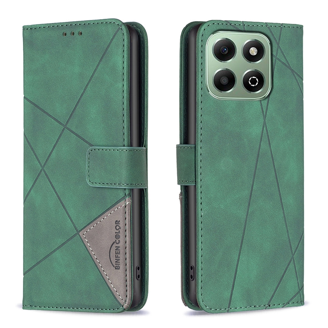 Honor X6b Rhombus Texture Leather Phone Case with Magnetic Buckle and Card Holder