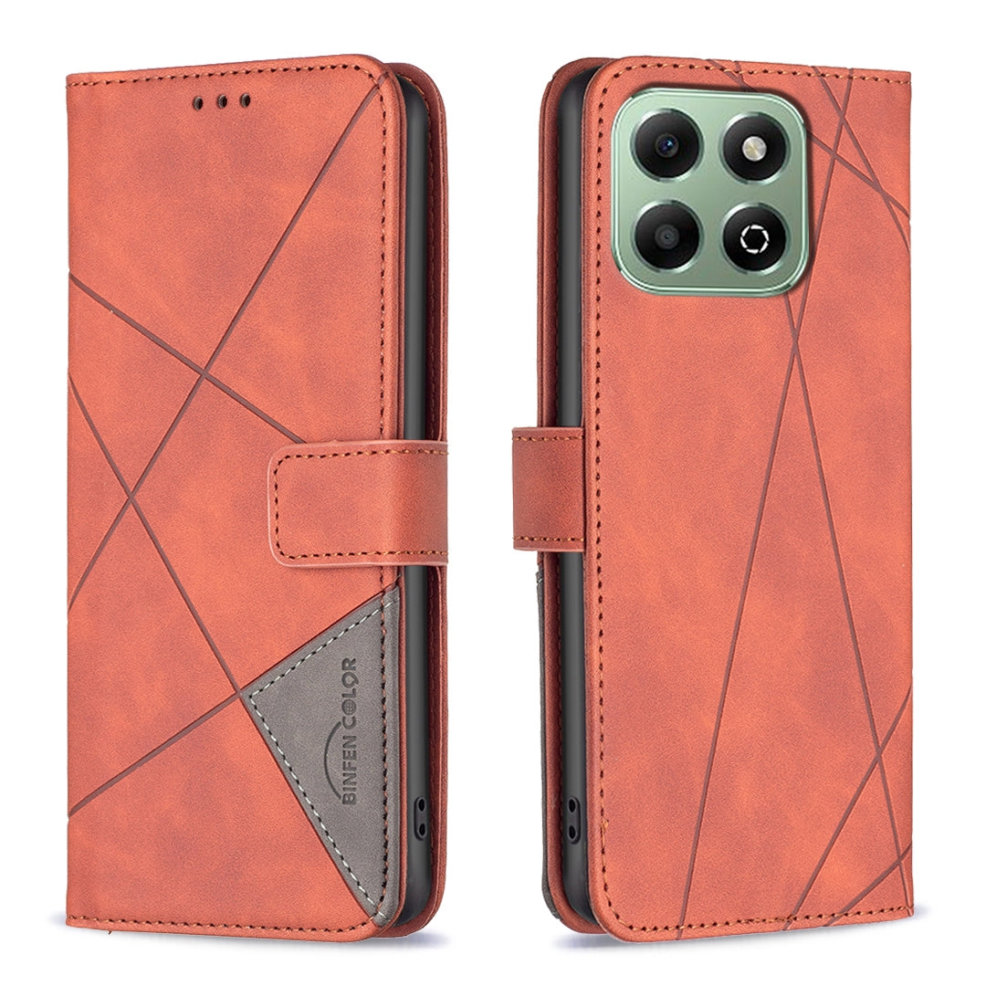 Honor X6b Rhombus Texture Leather Phone Case with Magnetic Buckle and Card Holder