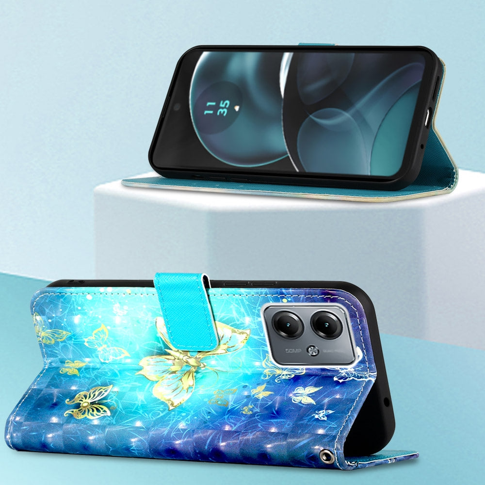 Motorola Moto G14 Leather Flip Phone Case with 3D Painted Design, Card Holder, Wallet & Stand Function - Durable Protection & Easy Access