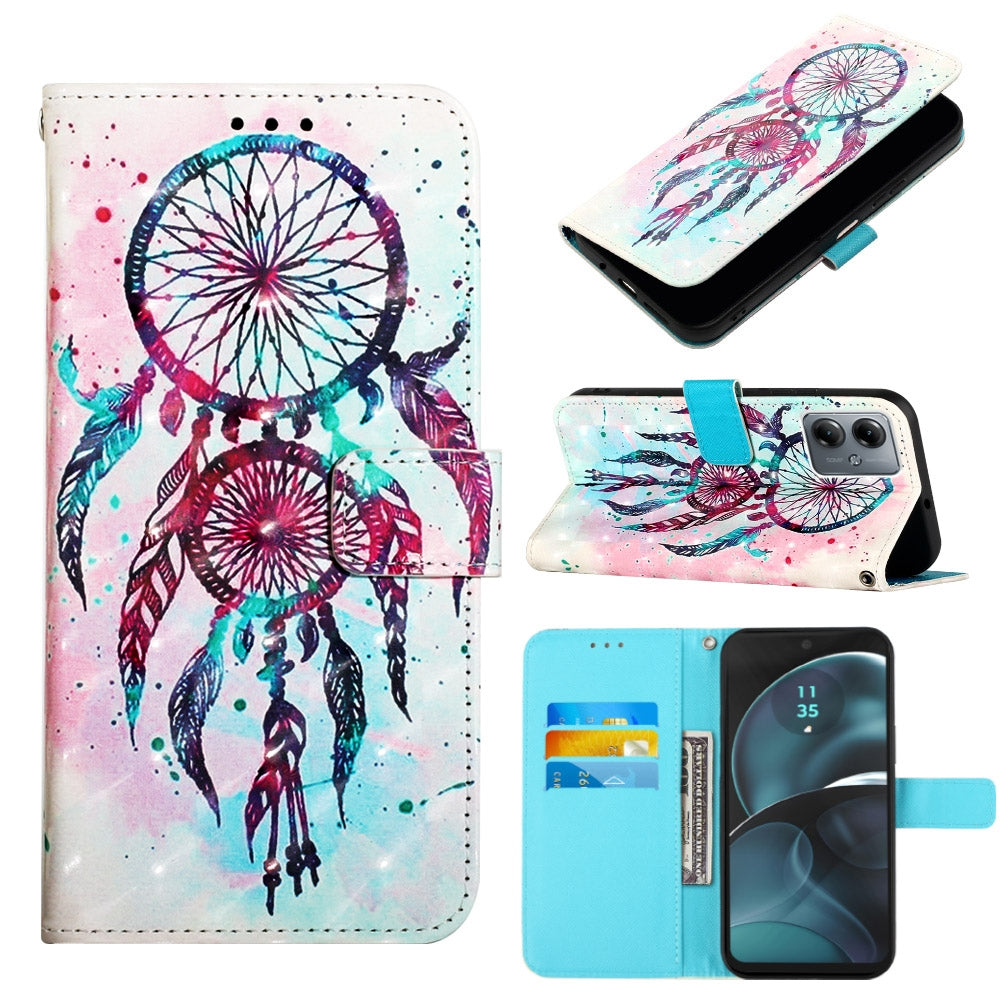 Motorola Moto G14 Leather Flip Phone Case with 3D Painted Design, Card Holder, Wallet & Stand Function - Durable Protection & Easy Access
