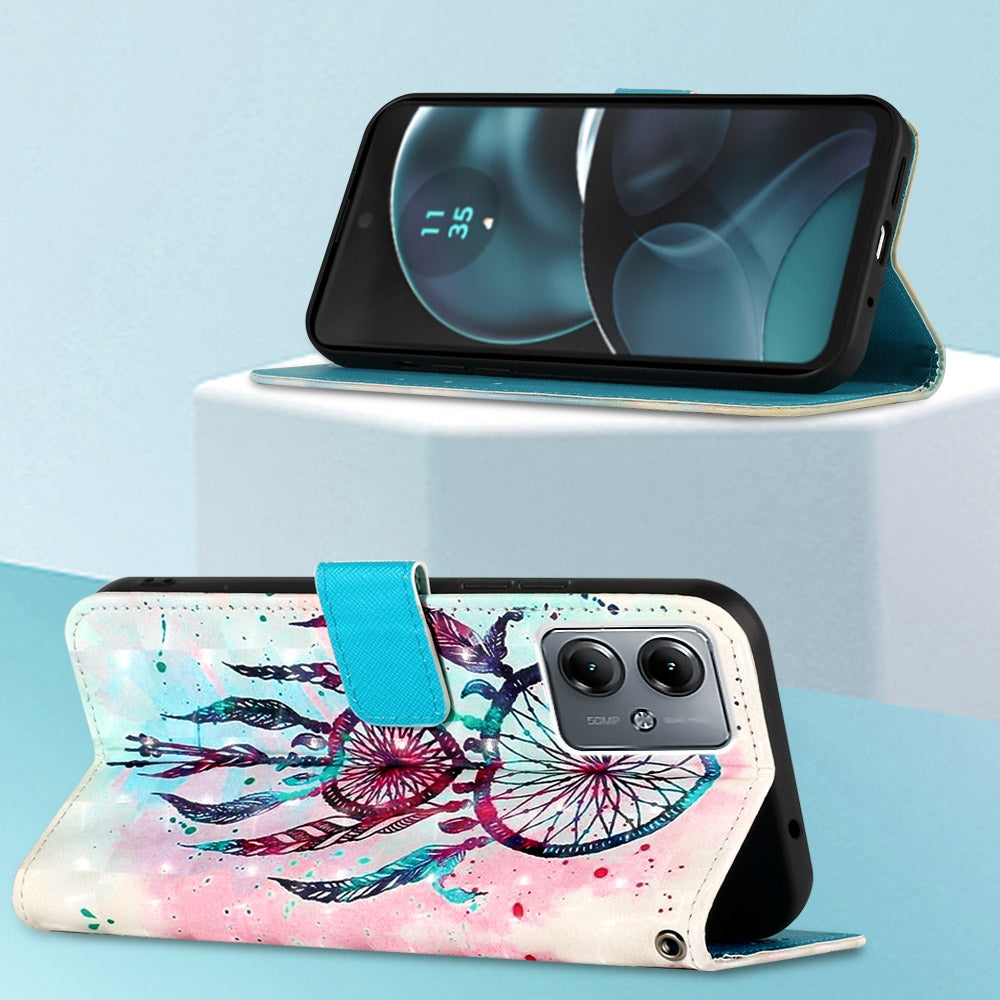 Motorola Moto G14 Leather Flip Phone Case with 3D Painted Design, Card Holder, Wallet & Stand Function - Durable Protection & Easy Access