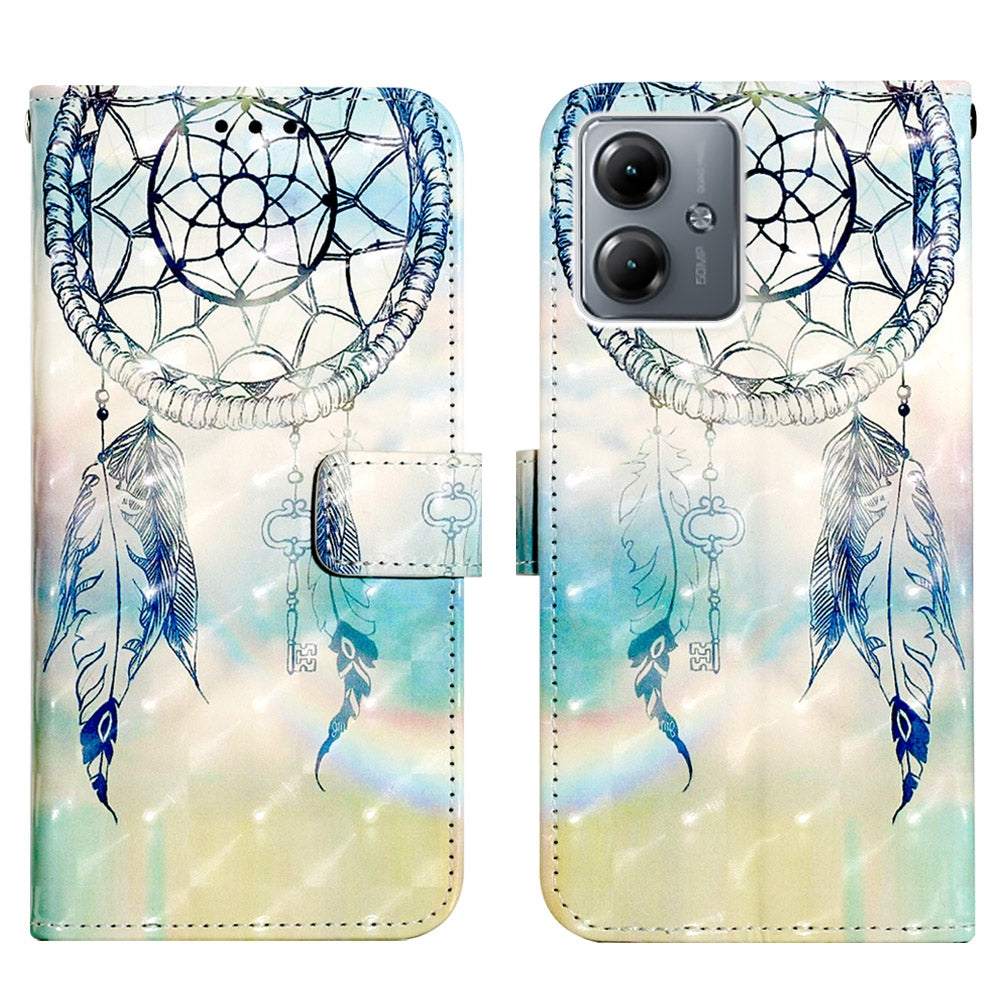 Motorola Moto G14 Leather Flip Phone Case with 3D Painted Design, Card Holder, Wallet & Stand Function - Durable Protection & Easy Access