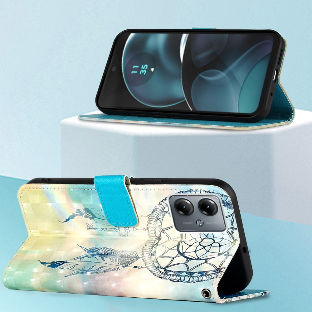 Motorola Moto G14 Leather Flip Phone Case with 3D Painted Design, Card Holder, Wallet & Stand Function - Durable Protection & Easy Access