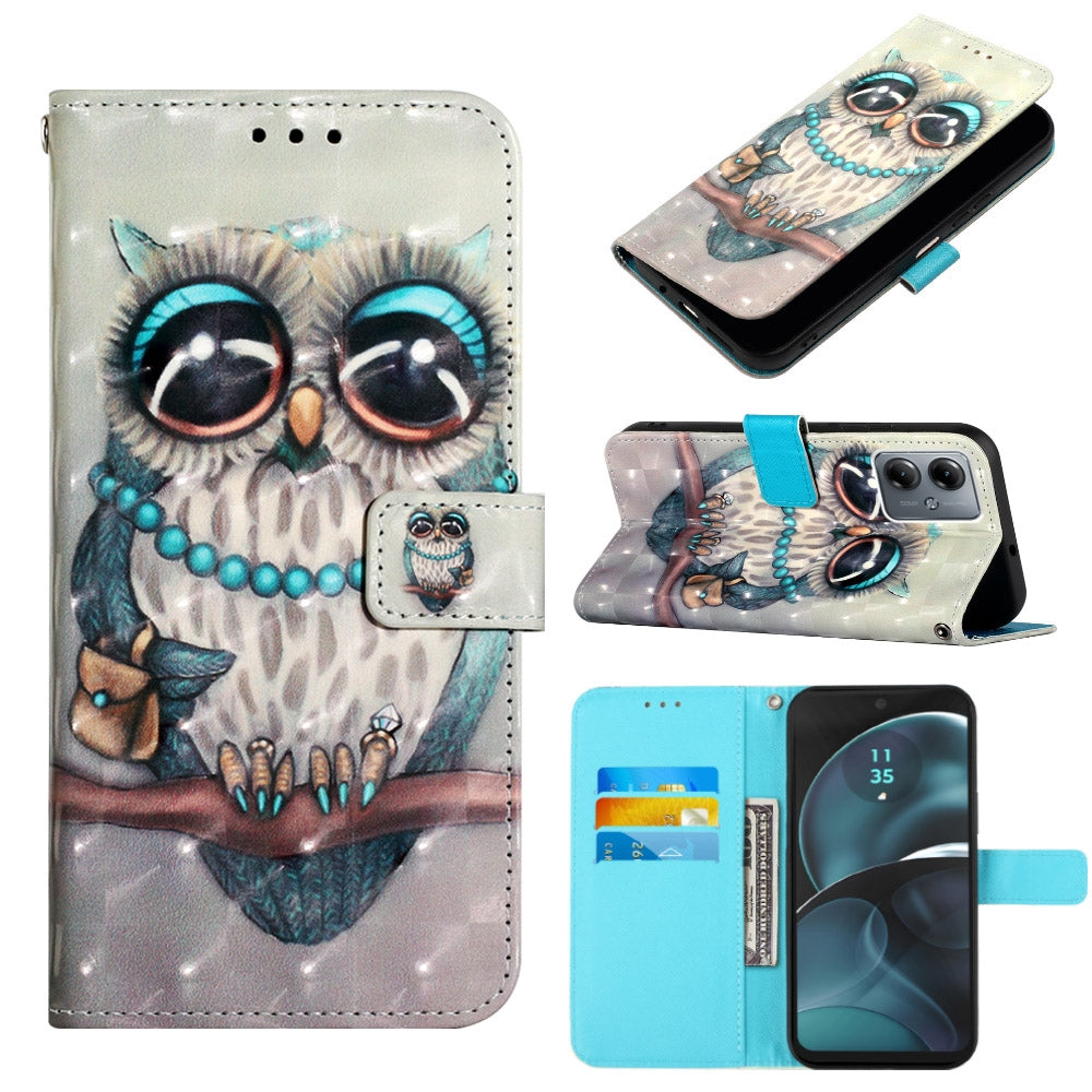 Motorola Moto G14 Leather Flip Phone Case with 3D Painted Design, Card Holder, Wallet & Stand Function - Durable Protection & Easy Access