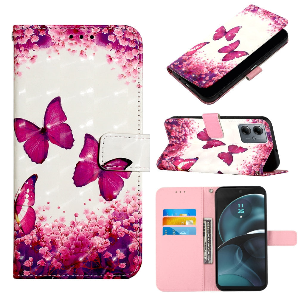 Motorola Moto G14 Leather Flip Phone Case with 3D Painted Design, Card Holder, Wallet & Stand Function - Durable Protection & Easy Access