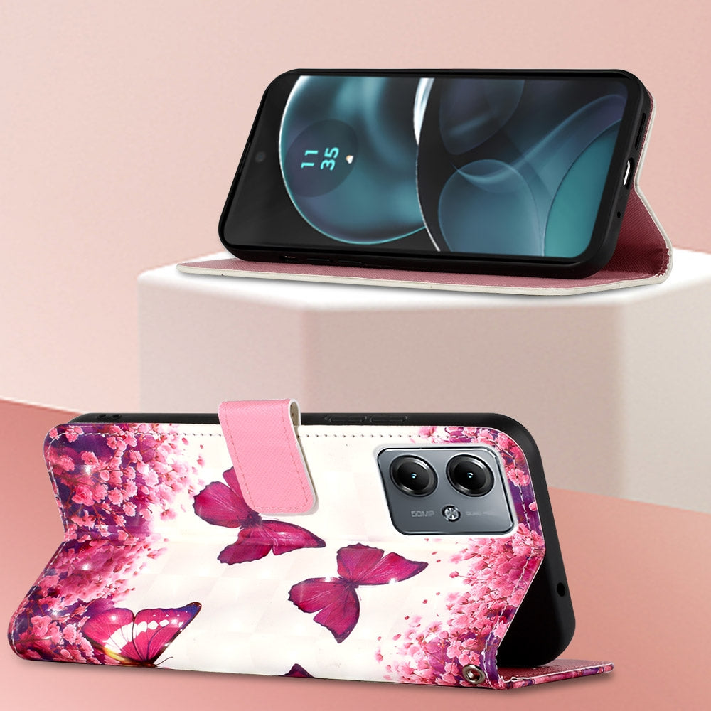Motorola Moto G14 Leather Flip Phone Case with 3D Painted Design, Card Holder, Wallet & Stand Function - Durable Protection & Easy Access