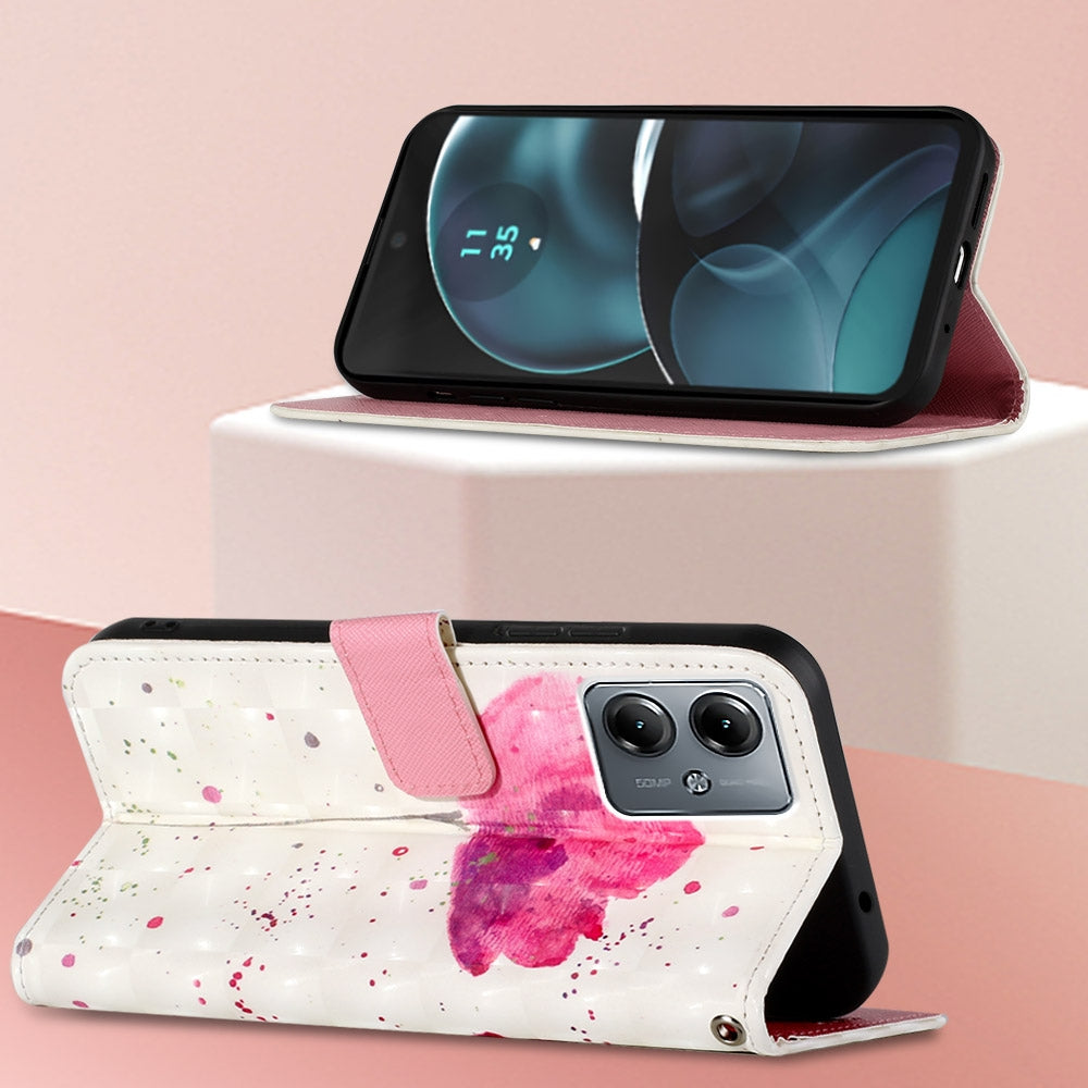 Motorola Moto G14 Leather Flip Phone Case with 3D Painted Design, Card Holder, Wallet & Stand Function - Durable Protection & Easy Access