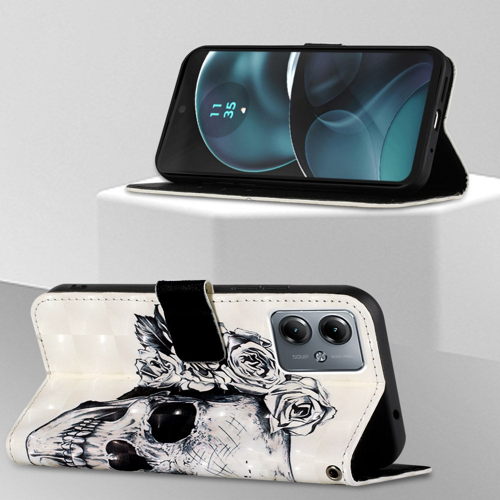 Motorola Moto G14 Leather Flip Phone Case with 3D Painted Design, Card Holder, Wallet & Stand Function - Durable Protection & Easy Access