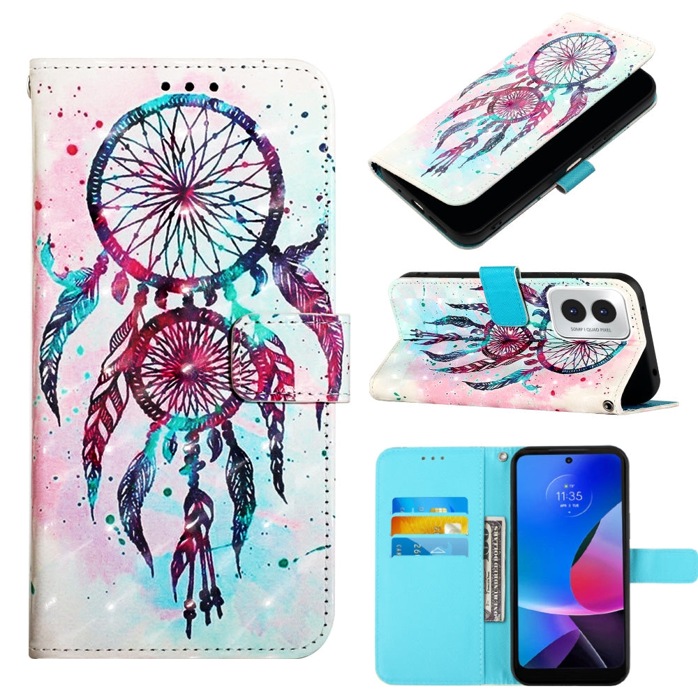 Motorola Moto G Play 4G 2024 Leather Flip Phone Case with 3D Painted Design, Card Holder, Wallet & Stand Function - Durable Protection & Easy Access