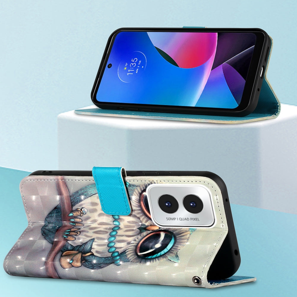 Motorola Moto G Play 4G 2024 Leather Flip Phone Case with 3D Painted Design, Card Holder, Wallet & Stand Function - Durable Protection & Easy Access