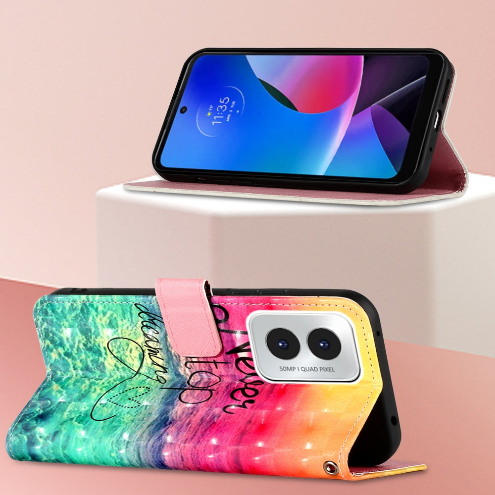 Motorola Moto G Play 4G 2024 Leather Flip Phone Case with 3D Painted Design, Card Holder, Wallet & Stand Function - Durable Protection & Easy Access