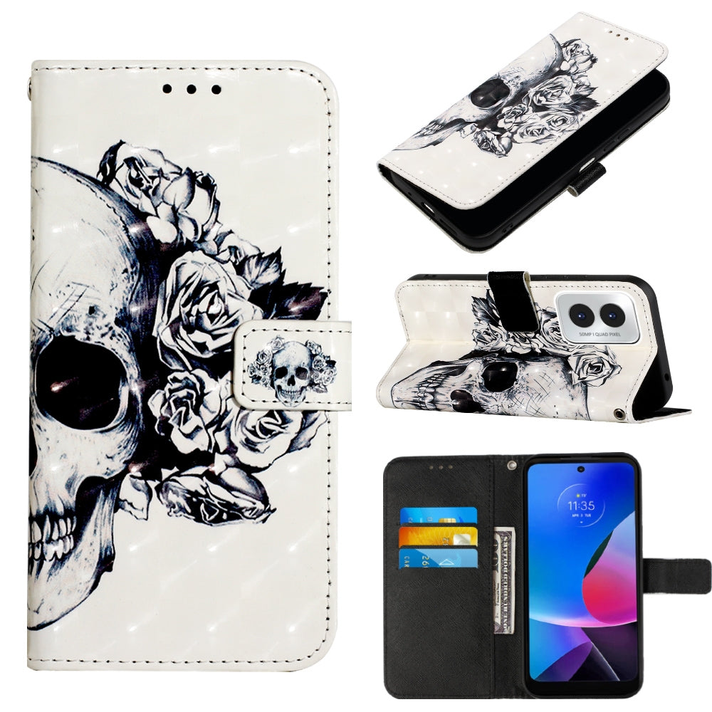 Motorola Moto G Play 4G 2024 Leather Flip Phone Case with 3D Painted Design, Card Holder, Wallet & Stand Function - Durable Protection & Easy Access