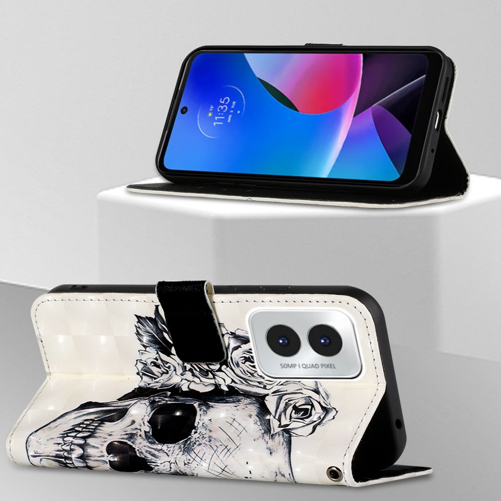 Motorola Moto G Play 4G 2024 Leather Flip Phone Case with 3D Painted Design, Card Holder, Wallet & Stand Function - Durable Protection & Easy Access