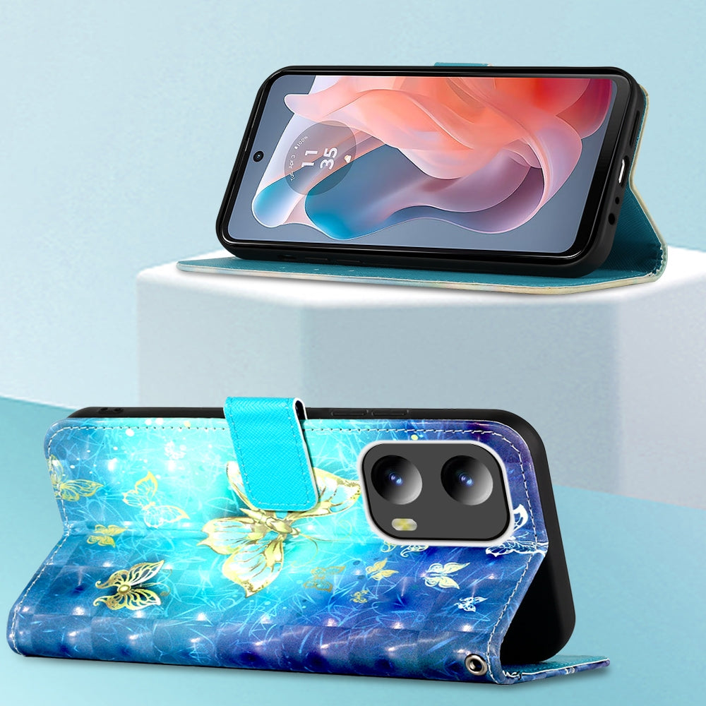 Motorola Moto G Play 5G 2024 Leather Flip Phone Case with 3D Painted Design, Card Holder, Wallet & Stand Function - Durable Protection & Easy Access