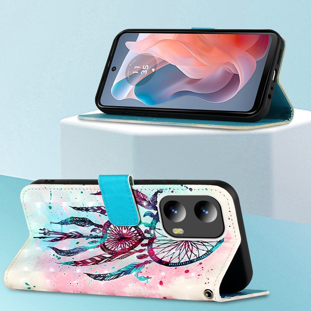 Motorola Moto G Play 5G 2024 Leather Flip Phone Case with 3D Painted Design, Card Holder, Wallet & Stand Function - Durable Protection & Easy Access