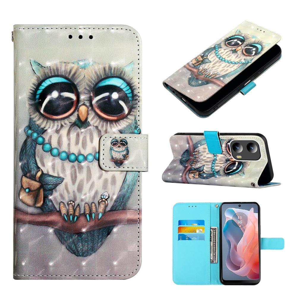 Motorola Moto G Play 5G 2024 Leather Flip Phone Case with 3D Painted Design, Card Holder, Wallet & Stand Function - Durable Protection & Easy Access