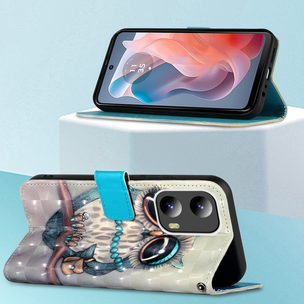 Motorola Moto G Play 5G 2024 Leather Flip Phone Case with 3D Painted Design, Card Holder, Wallet & Stand Function - Durable Protection & Easy Access