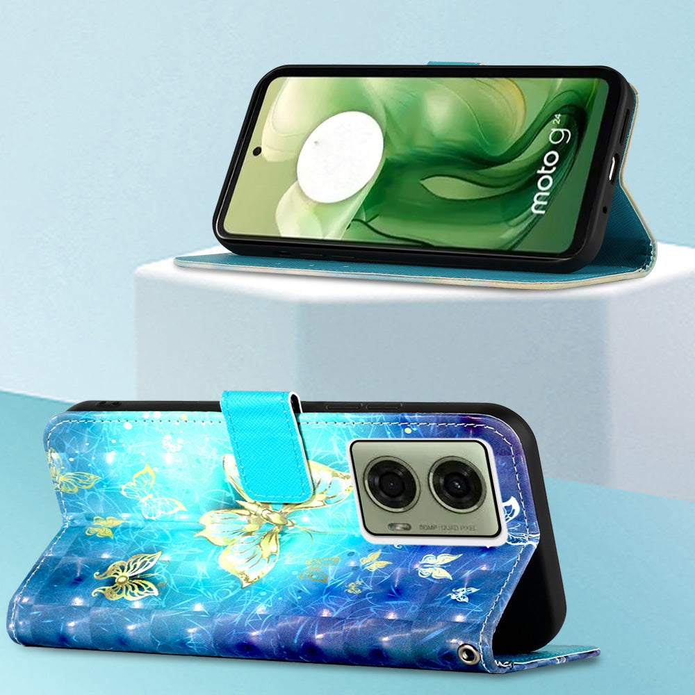 Motorola Moto G04 4G Leather Flip Phone Case with 3D Painted Design, Card Holder, Wallet & Stand Function - Durable Protection & Easy Access