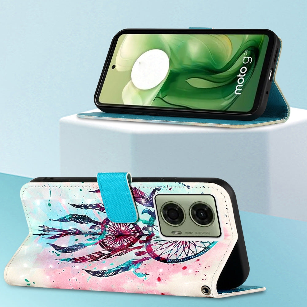 Motorola Moto G04 4G Leather Flip Phone Case with 3D Painted Design, Card Holder, Wallet & Stand Function - Durable Protection & Easy Access