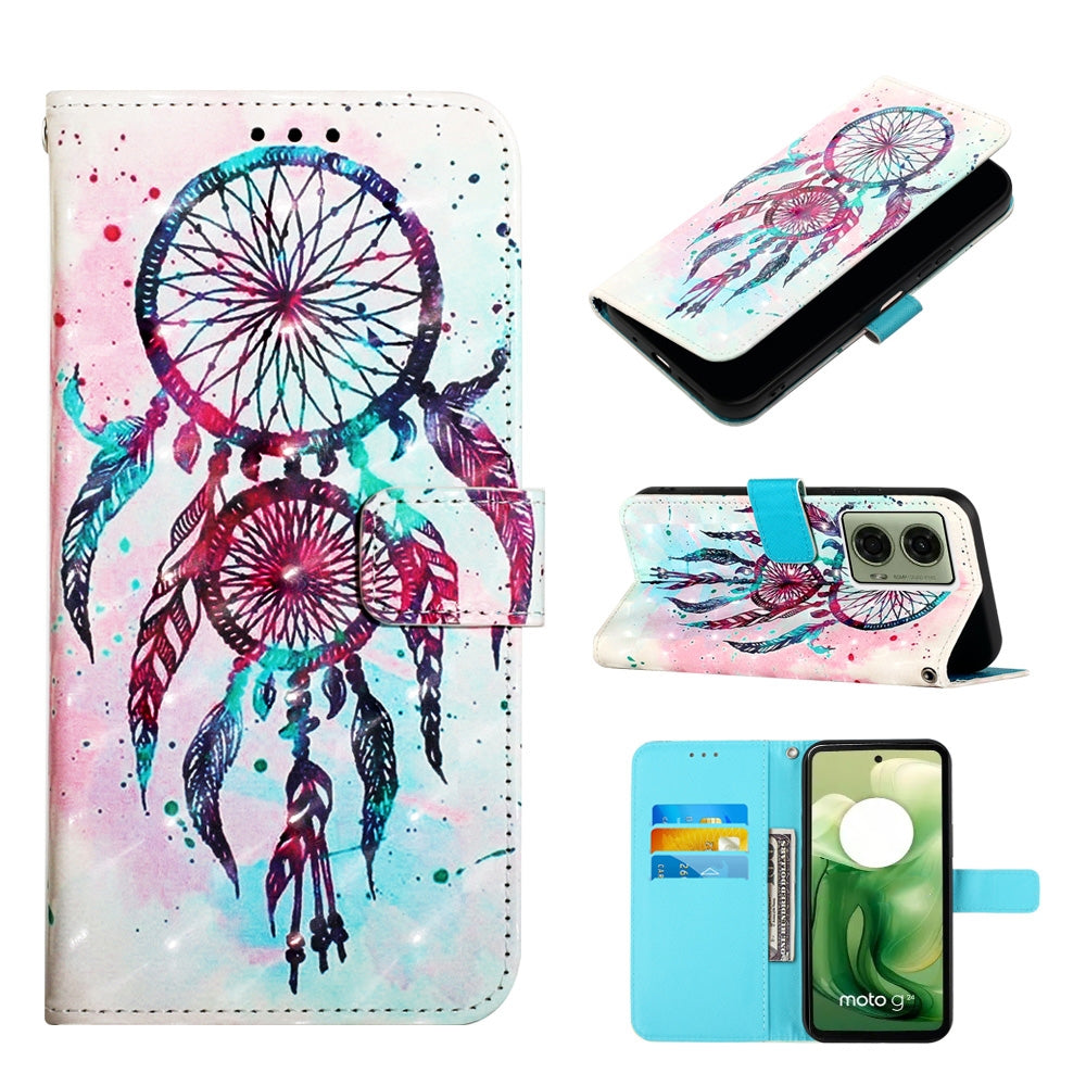 Motorola Moto G24 4G Leather Flip Phone Case with 3D Painted Design, Card Holder, Wallet & Stand Function - Durable Protection & Easy Access