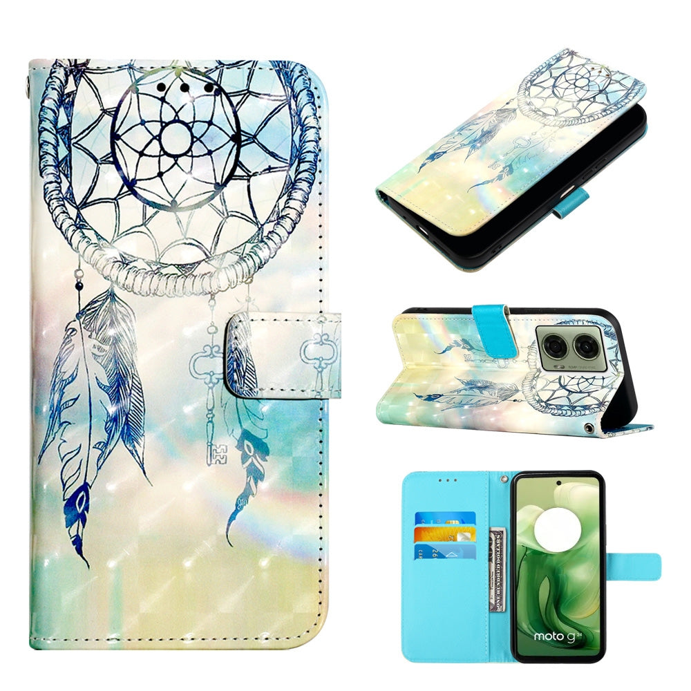 Motorola Moto G04 4G Leather Flip Phone Case with 3D Painted Design, Card Holder, Wallet & Stand Function - Durable Protection & Easy Access