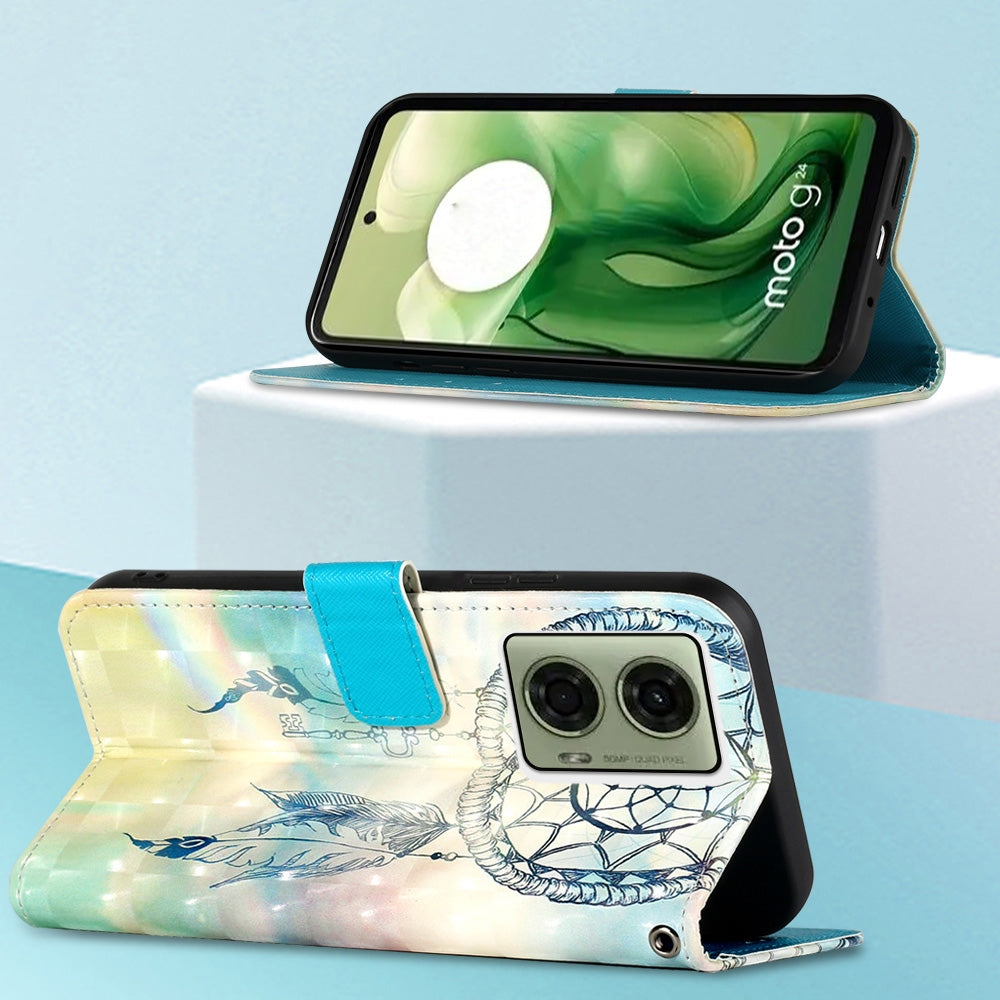 Motorola Moto G24 4G Leather Flip Phone Case with 3D Painted Design, Card Holder, Wallet & Stand Function - Durable Protection & Easy Access