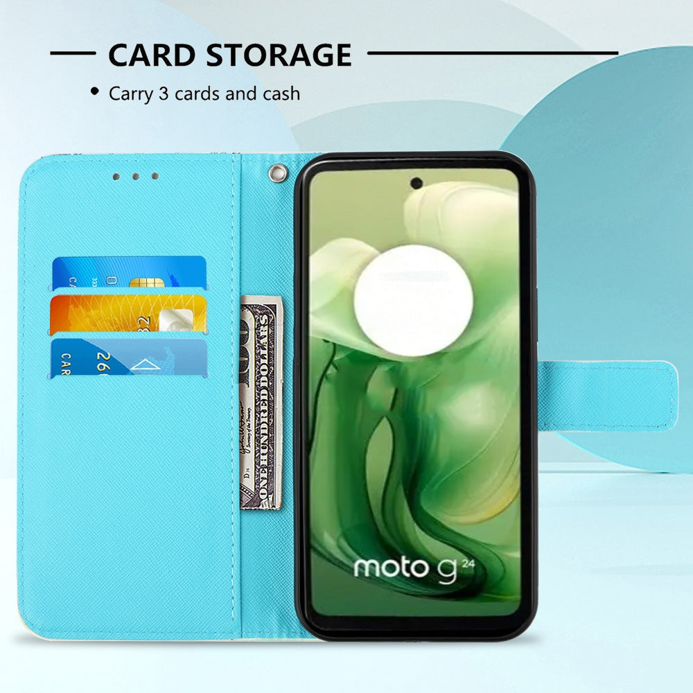 Motorola Moto G04 4G Leather Flip Phone Case with 3D Painted Design, Card Holder, Wallet & Stand Function - Durable Protection & Easy Access