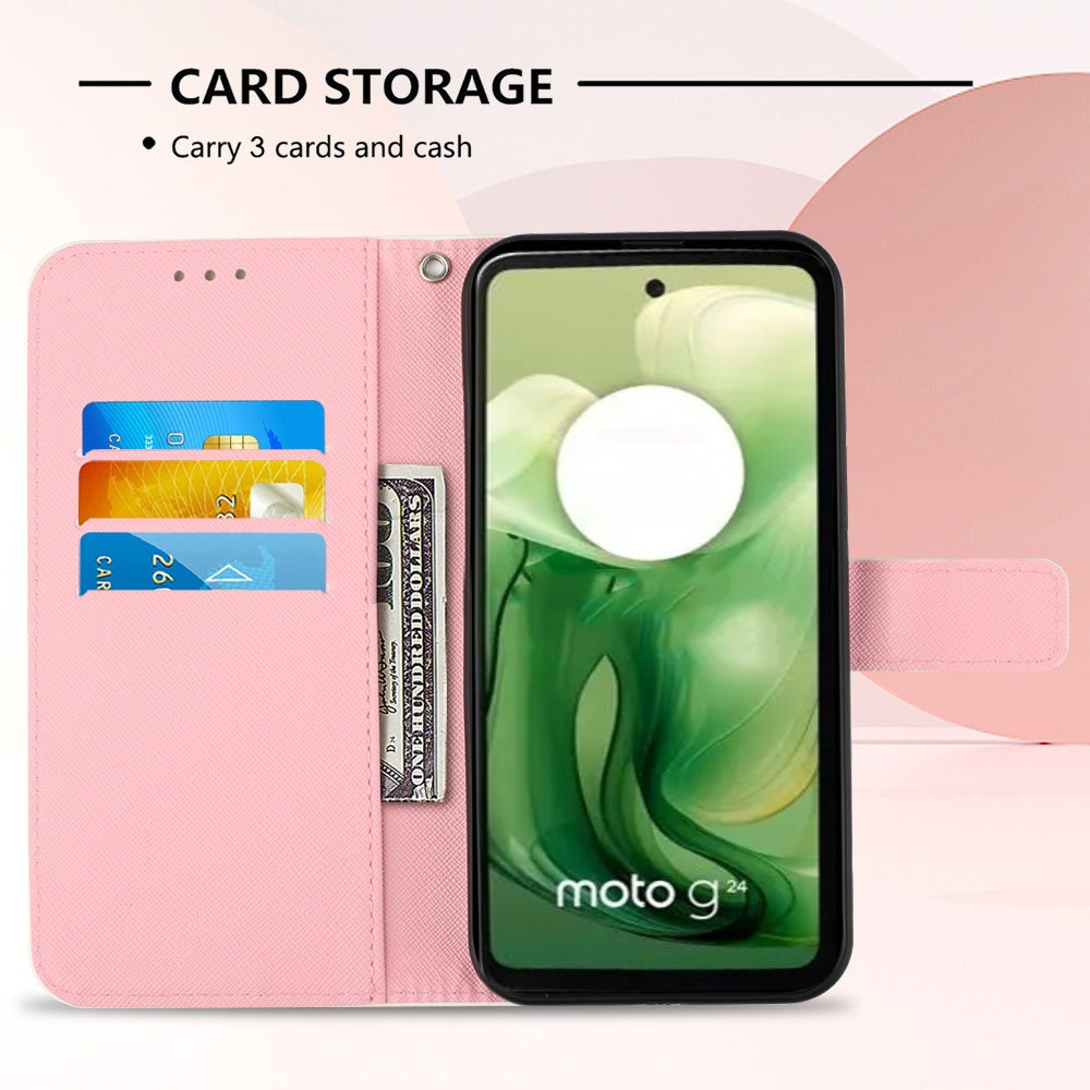 Motorola Moto G04 4G Leather Flip Phone Case with 3D Painted Design, Card Holder, Wallet & Stand Function - Durable Protection & Easy Access