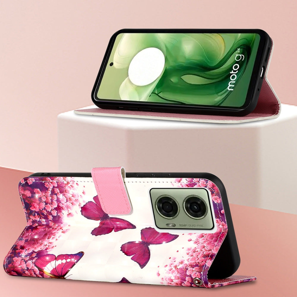 Motorola Moto G04 4G Leather Flip Phone Case with 3D Painted Design, Card Holder, Wallet & Stand Function - Durable Protection & Easy Access