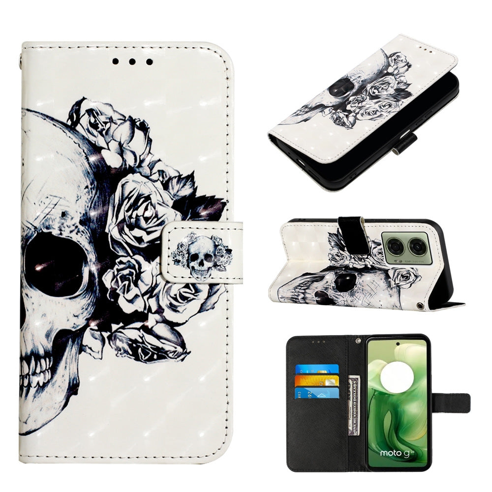 Motorola Moto G04 4G Leather Flip Phone Case with 3D Painted Design, Card Holder, Wallet & Stand Function - Durable Protection & Easy Access