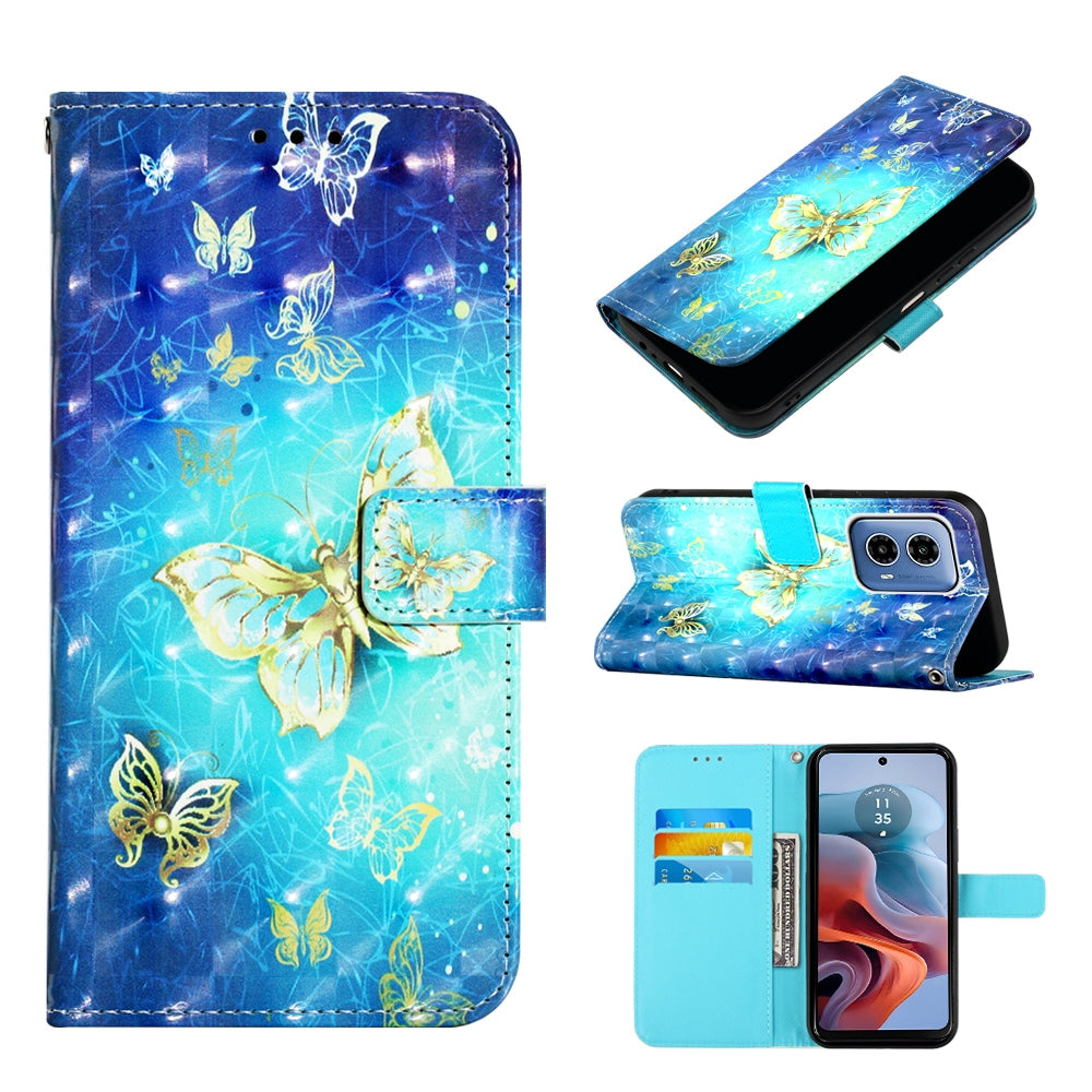 Motorola Moto G34 Leather Flip Phone Case with 3D Painted Design, Card Holder, Wallet & Stand Function - Durable Protection & Easy Access