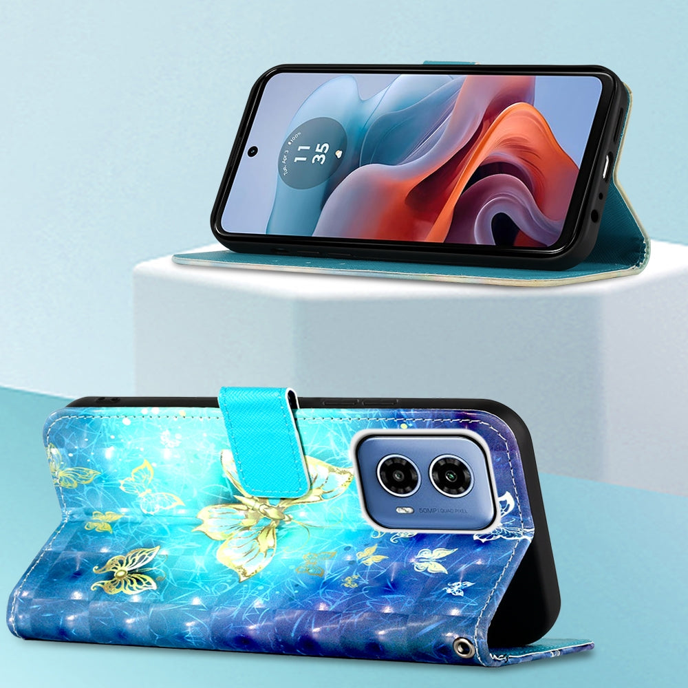 Motorola Moto G34 Leather Flip Phone Case with 3D Painted Design, Card Holder, Wallet & Stand Function - Durable Protection & Easy Access
