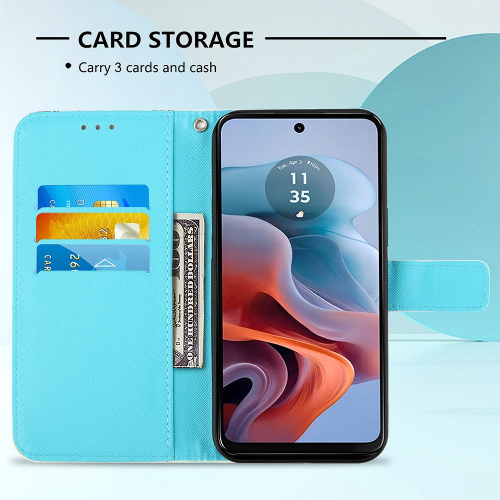 Motorola Moto G34 Leather Flip Phone Case with 3D Painted Design, Card Holder, Wallet & Stand Function - Durable Protection & Easy Access