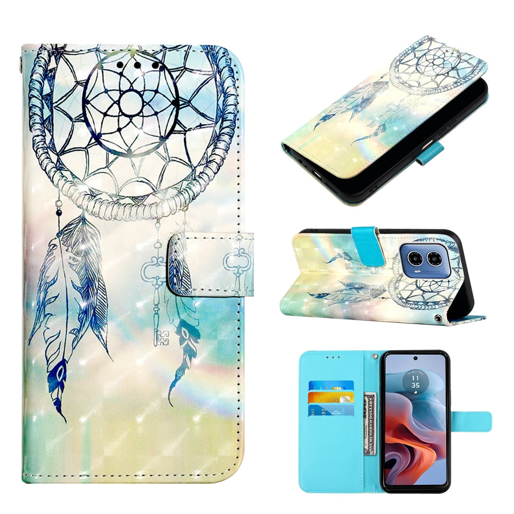 Motorola Moto G34 Leather Flip Phone Case with 3D Painted Design, Card Holder, Wallet & Stand Function - Durable Protection & Easy Access