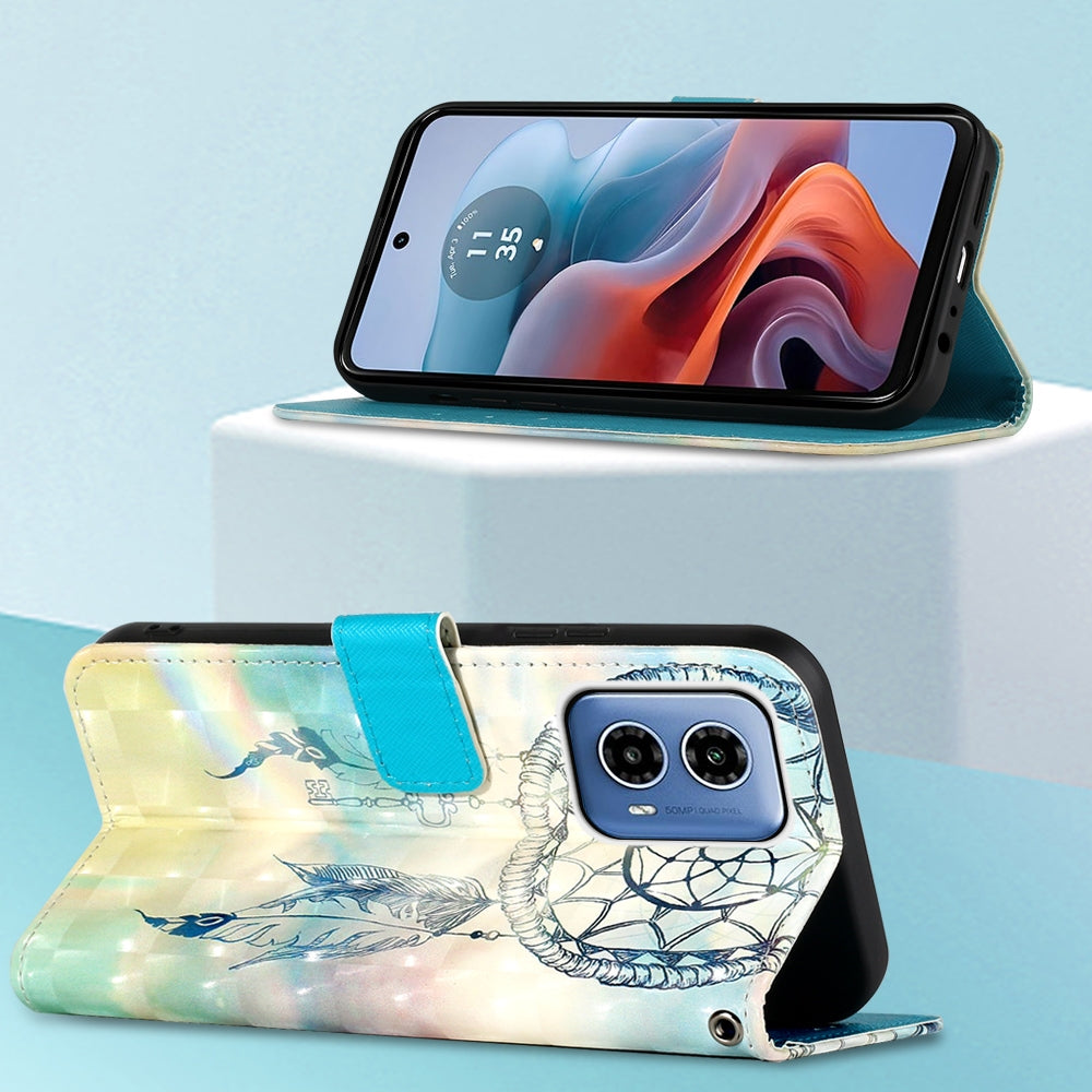 Motorola Moto G34 Leather Flip Phone Case with 3D Painted Design, Card Holder, Wallet & Stand Function - Durable Protection & Easy Access