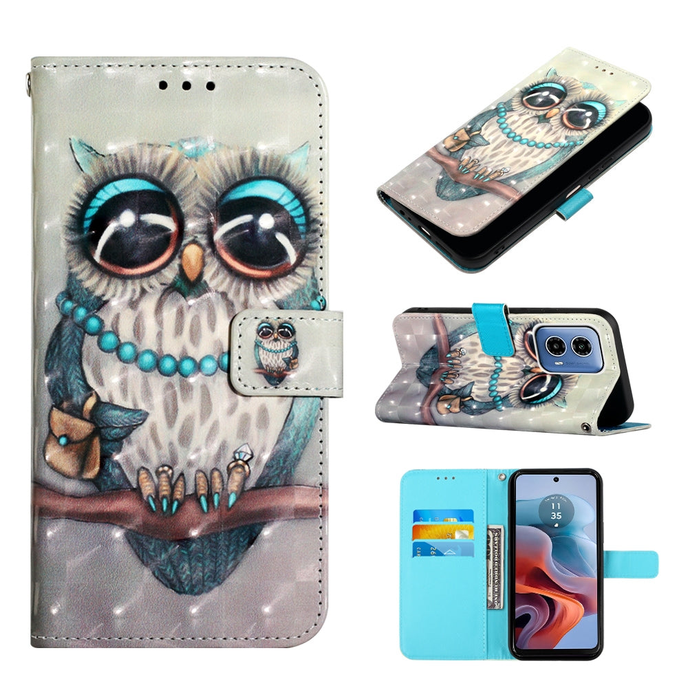 Motorola Moto G34 Leather Flip Phone Case with 3D Painted Design, Card Holder, Wallet & Stand Function - Durable Protection & Easy Access