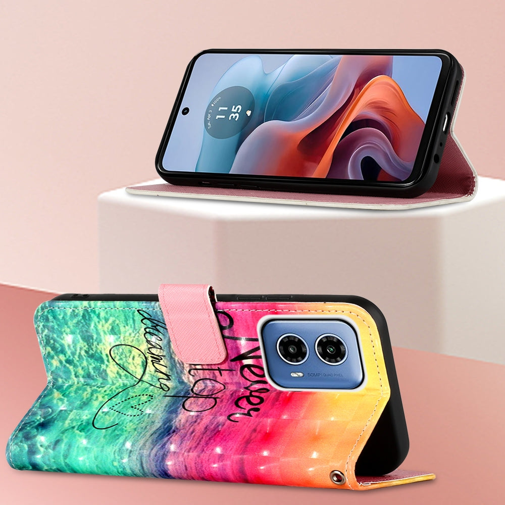 Motorola Moto G34 Leather Flip Phone Case with 3D Painted Design, Card Holder, Wallet & Stand Function - Durable Protection & Easy Access
