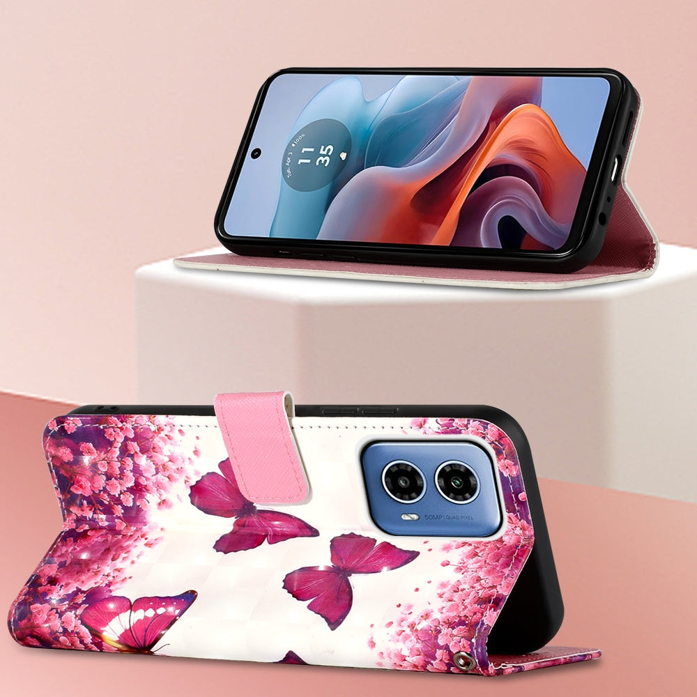 Motorola Moto G34 Leather Flip Phone Case with 3D Painted Design, Card Holder, Wallet & Stand Function - Durable Protection & Easy Access