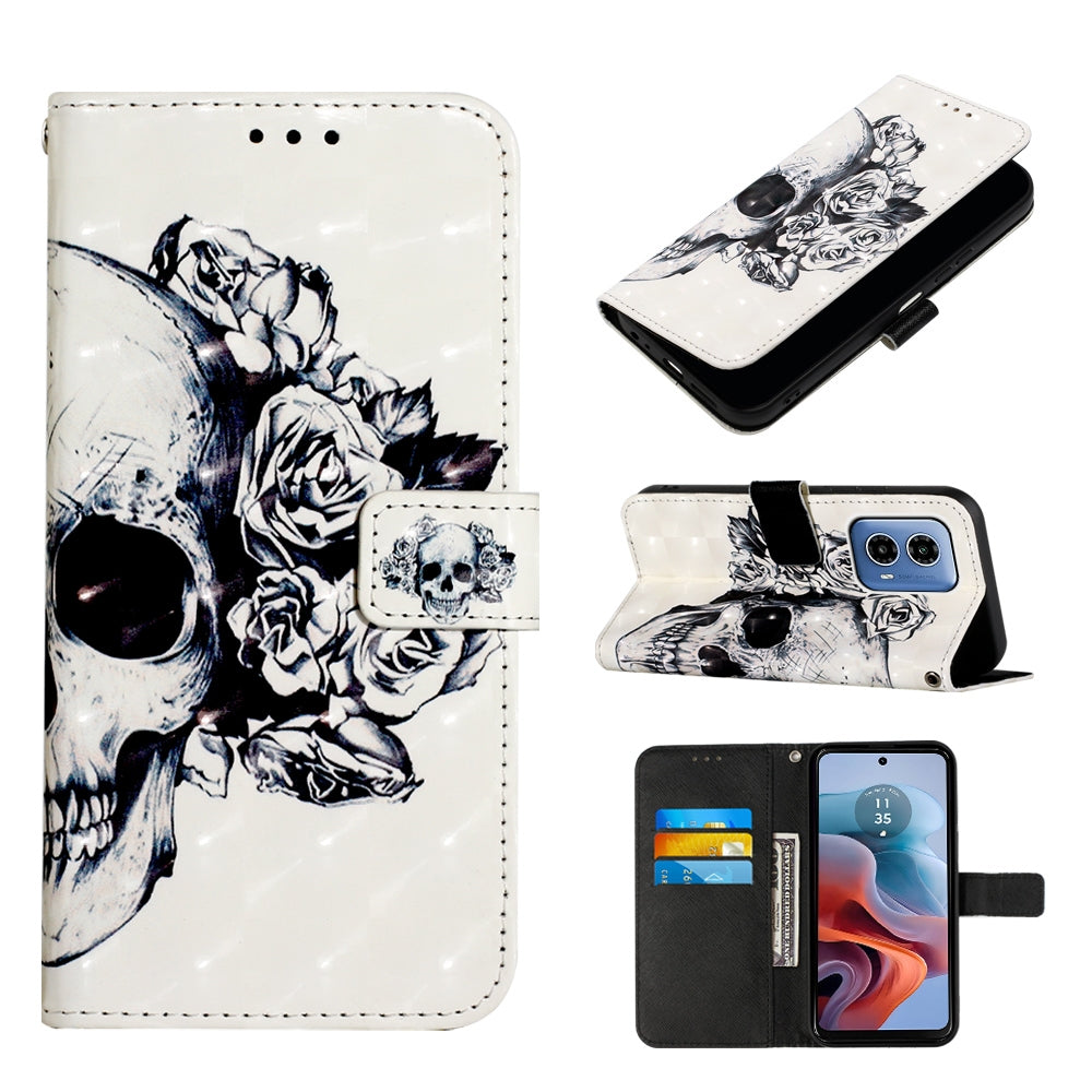 Motorola Moto G34 Leather Flip Phone Case with 3D Painted Design, Card Holder, Wallet & Stand Function - Durable Protection & Easy Access