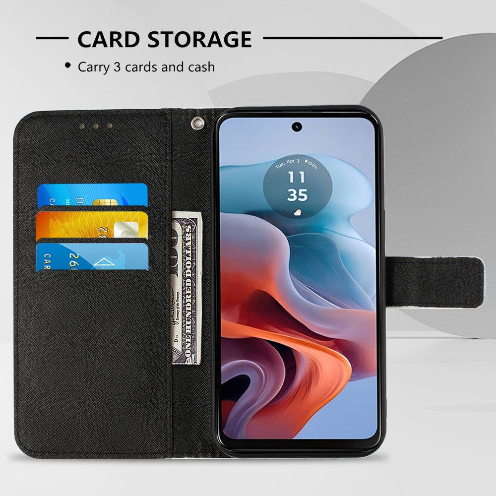 Motorola Moto G34 Leather Flip Phone Case with 3D Painted Design, Card Holder, Wallet & Stand Function - Durable Protection & Easy Access
