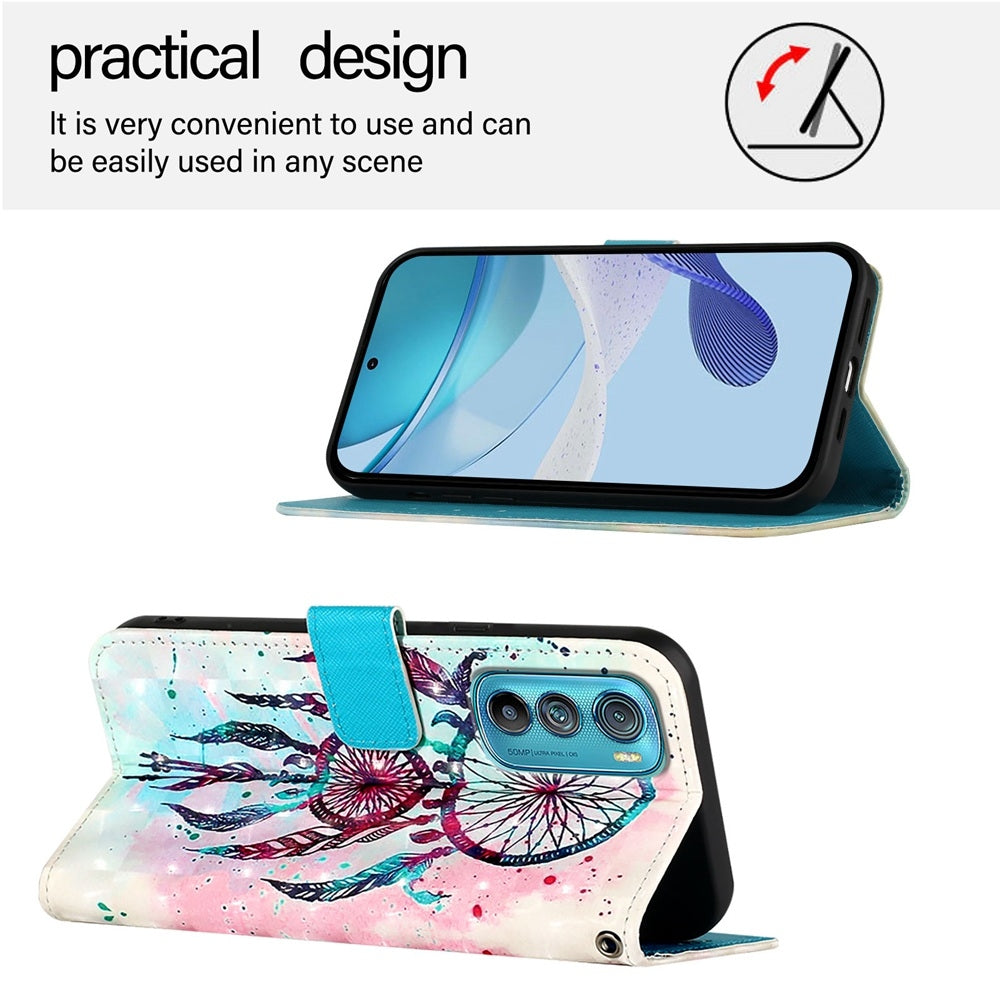 Motorola Edge 30 Leather Flip Phone Case with 3D Painted Design, Card Holder, Wallet & Stand Function - Durable Protection & Easy Access