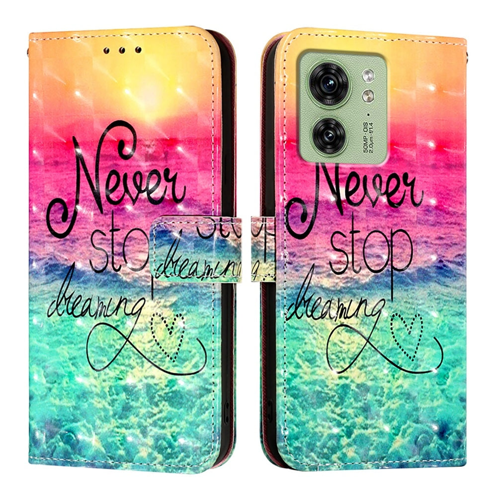 Motorola Edge 40 5G Global Leather Flip Phone Case with 3D Painted Design, Card Holder, Wallet & Stand Function - Durable Protection & Easy Access