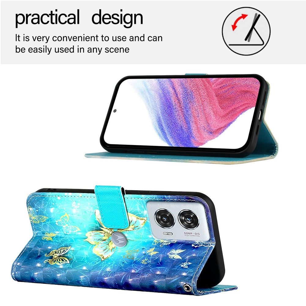 Motorola Edge 50 Fusion Leather Flip Phone Case with 3D Painted Design, Card Holder, Wallet & Stand Function - Durable Protection & Easy Access